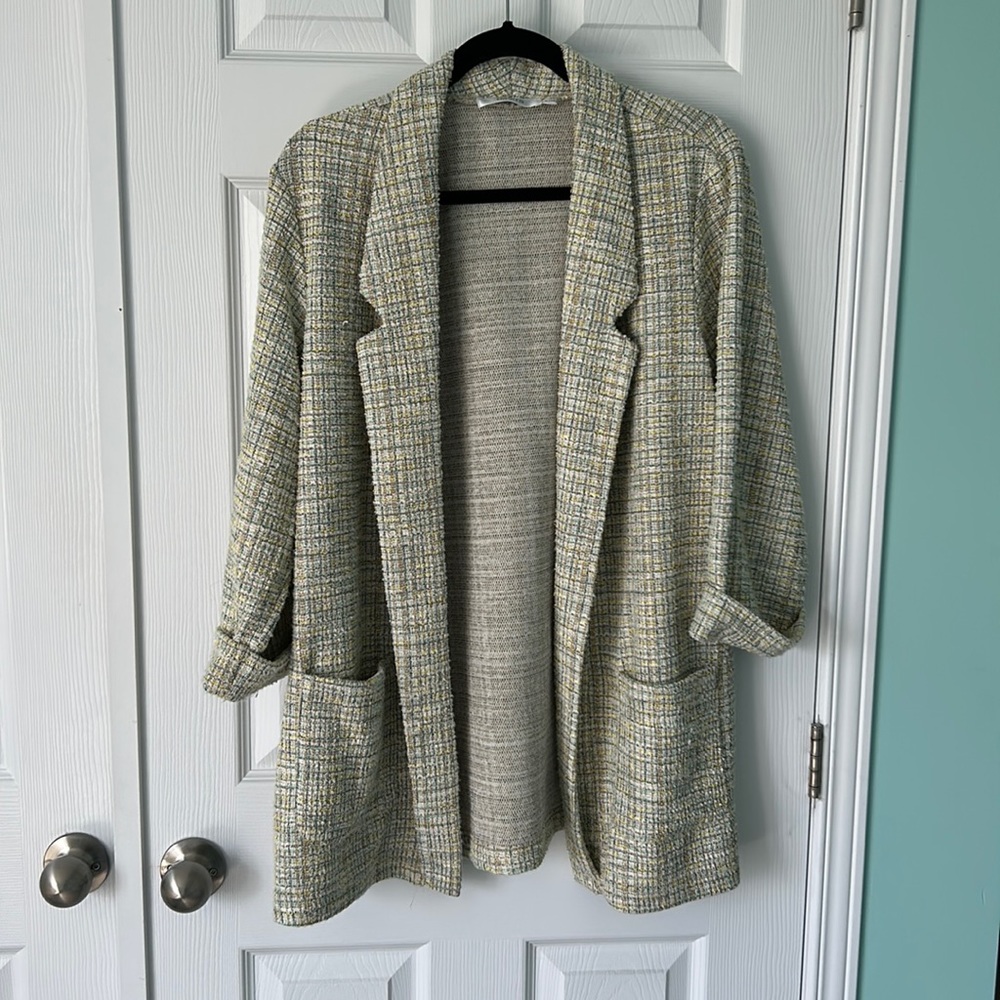 3/4 length sleeve textured boucle jacket/blazer